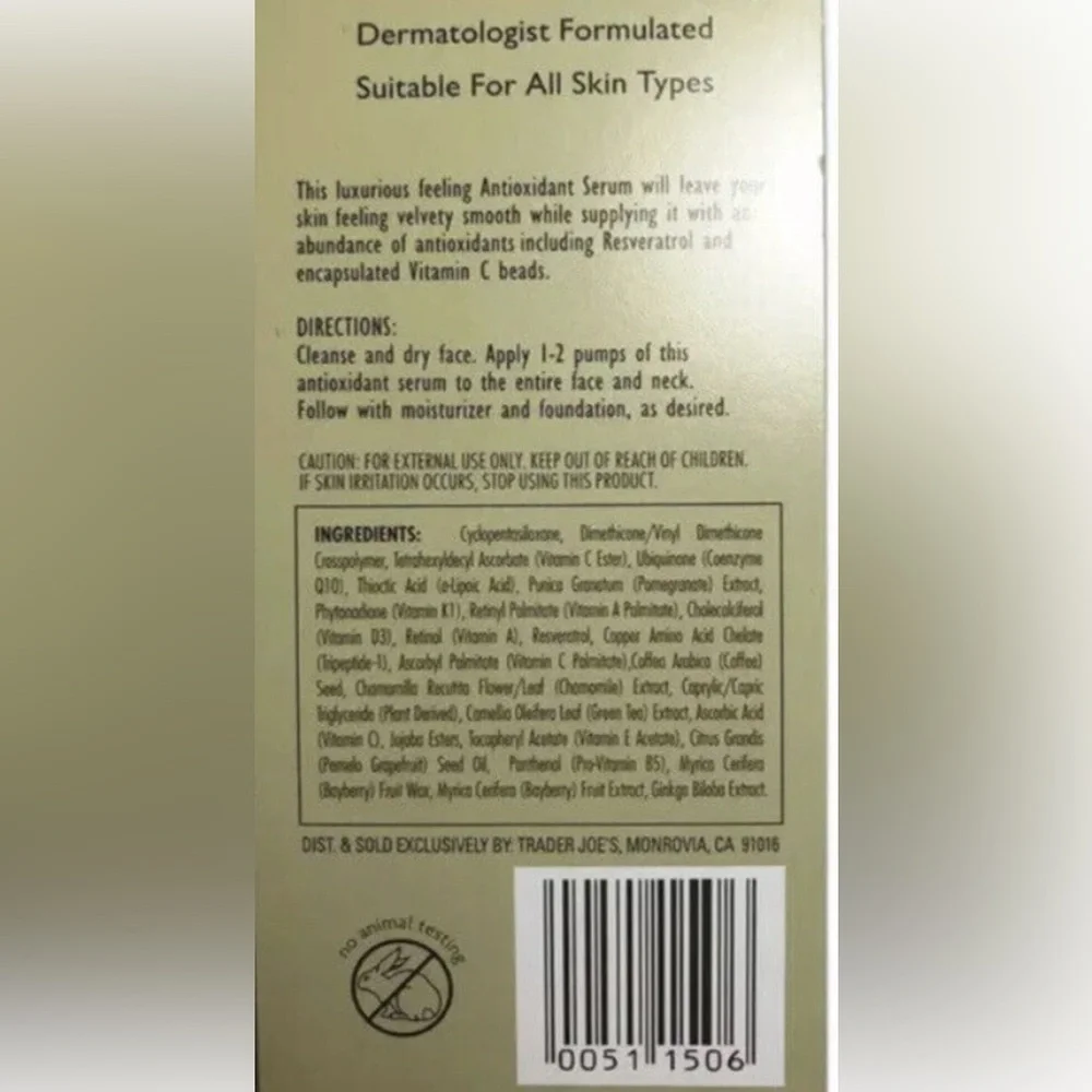 NIB Trader Joe's Nourish Antioxidant Facial Serum Primer 1 Fl oz